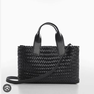 MANGO braided leather shoulder and crossbody bag in black